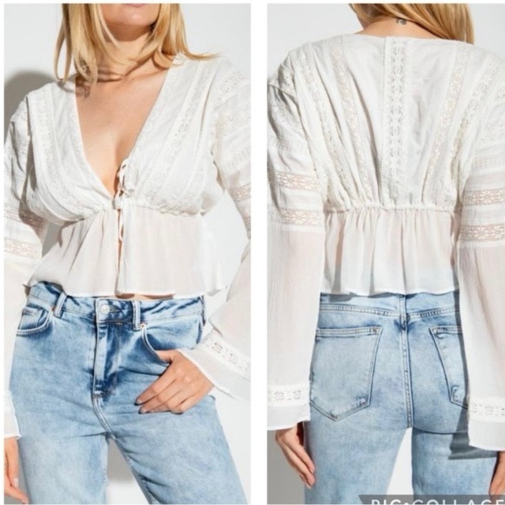 NWT Allsaints White Eyelet Boho Top sz 0 - Picture 4 of 10